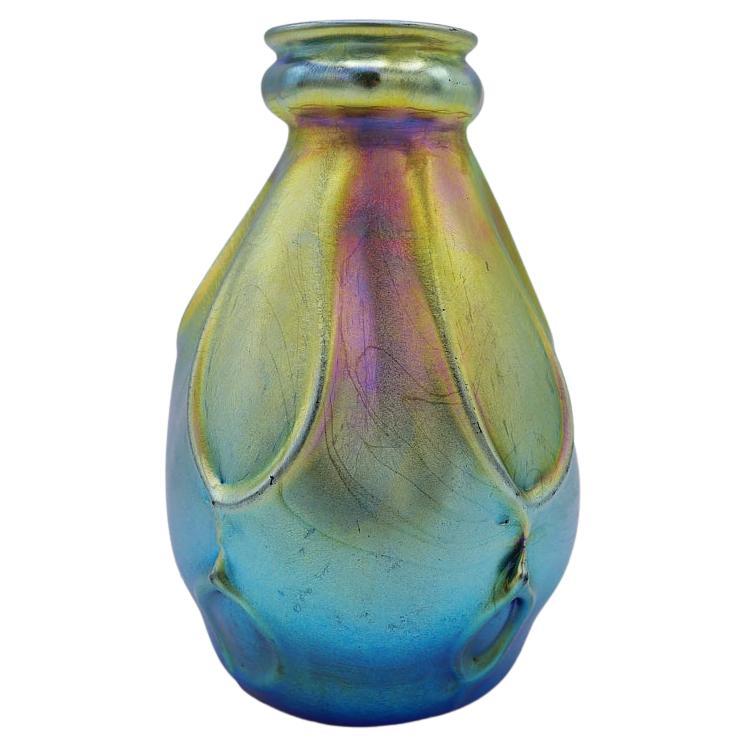 Louis Comfort Tiffany Blue Favrile Art Glass Vase LCT Rare Rainbow Colors 1919