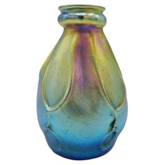 Louis Comfort Tiffany Blue Favrile Art Glass Vase LCT Rare Rainbow Colors 1919