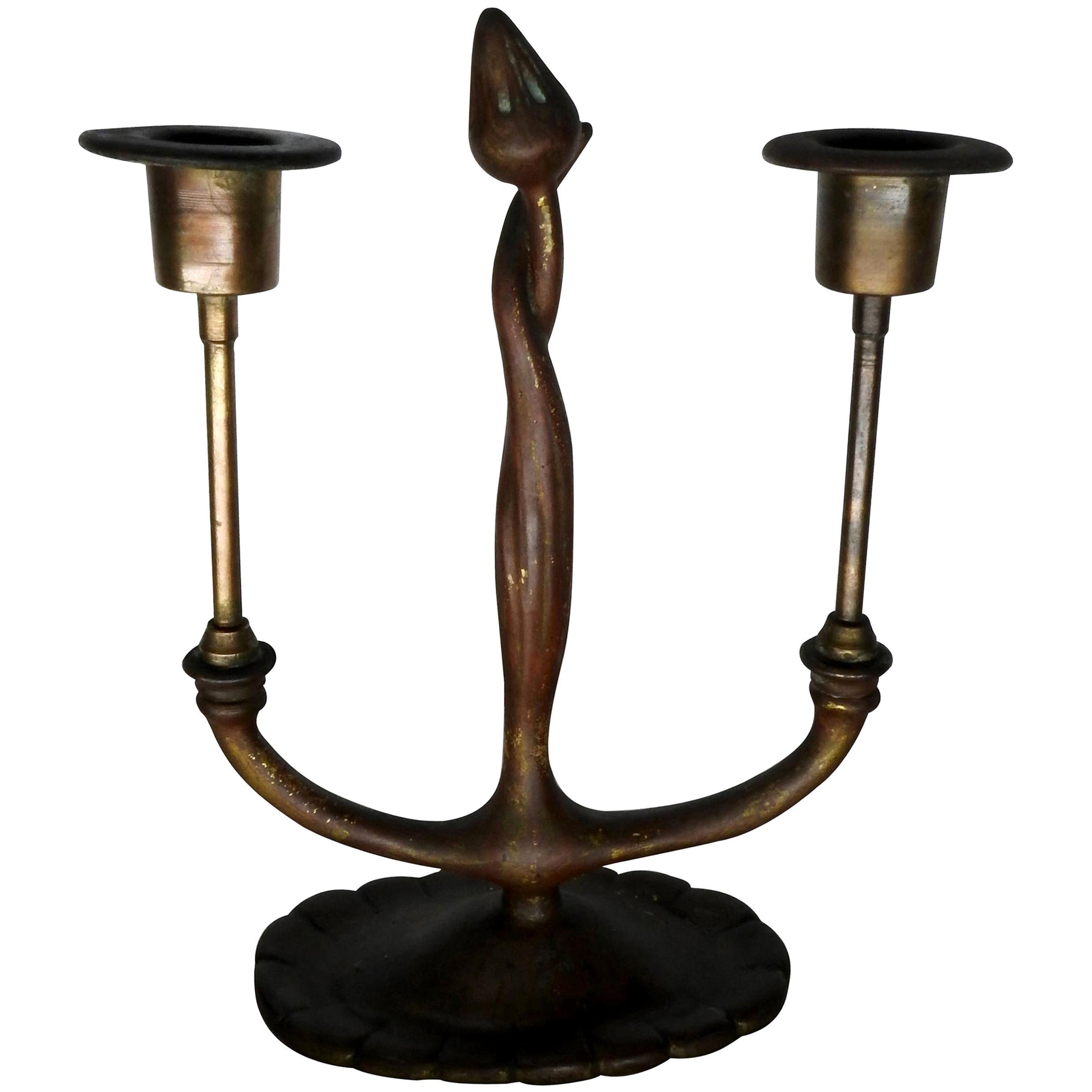 Louis Comfort Tiffany Bronze Antique Candleholder For Sale