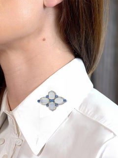 Louis Comfort Tiffany & Co. Art Deco Sapphire Moonstone Platinum Vintage Brooch