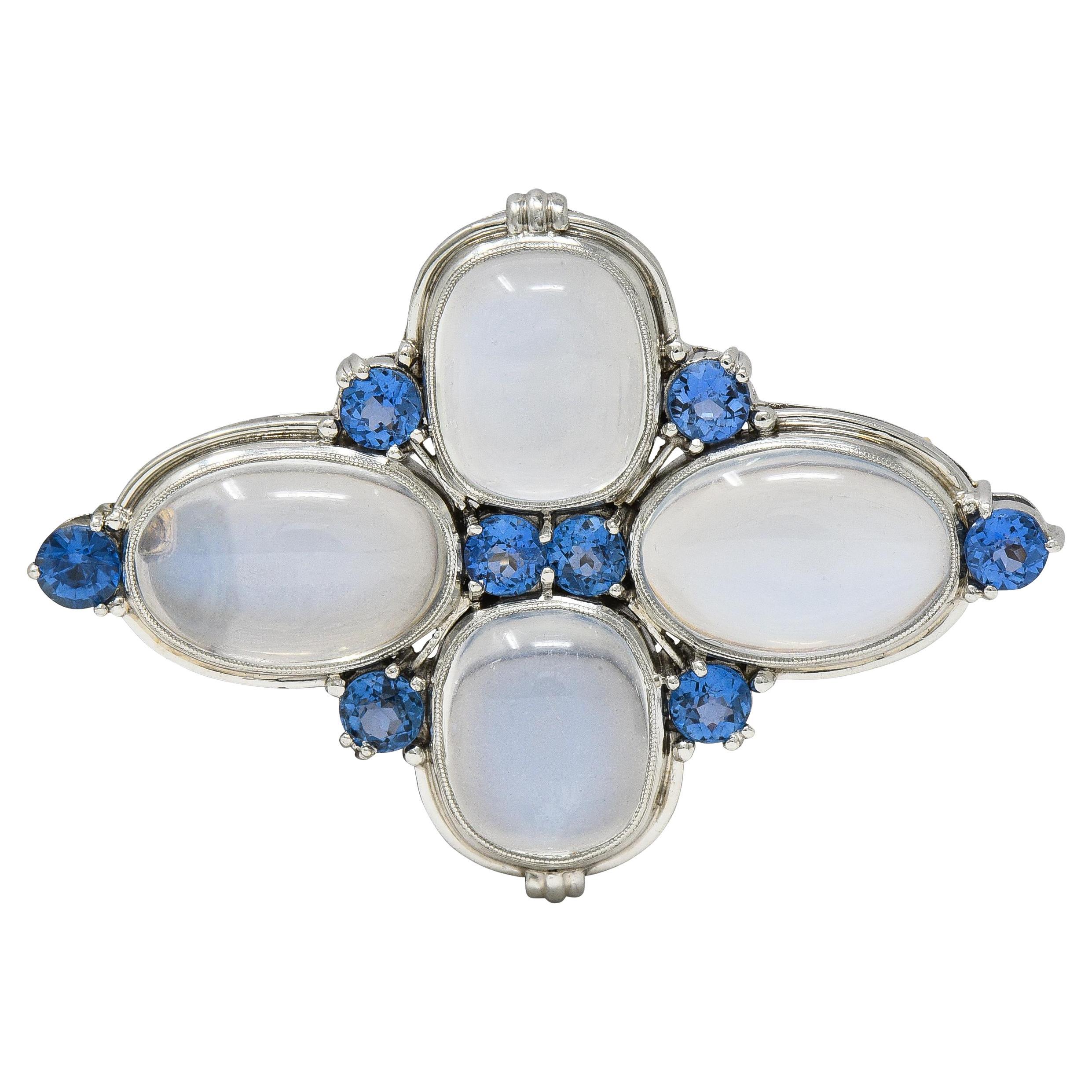 Louis Comfort Tiffany & Co. Art Deco Sapphire Moonstone Platinum Vintage Brooch