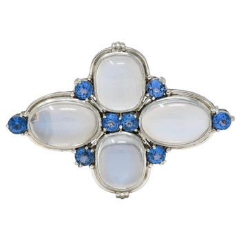 Louis Comfort Tiffany Sapphire Moonstone Brooch, 1915