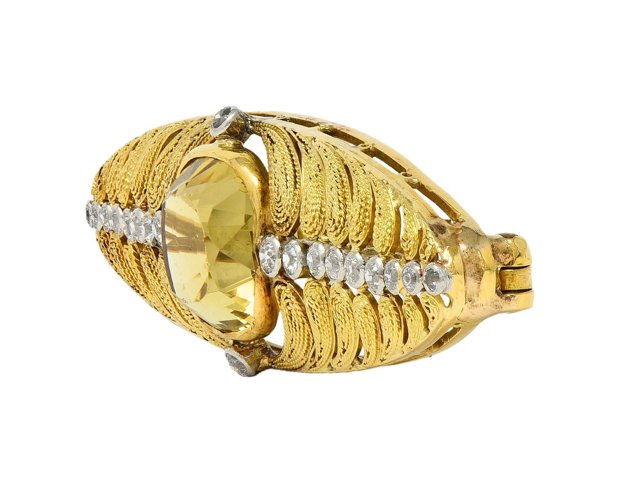 Art Nouveau Louis Comfort Tiffany & Co. Spilla antica in oro 18 carati con diamante citrino e platino in vendita