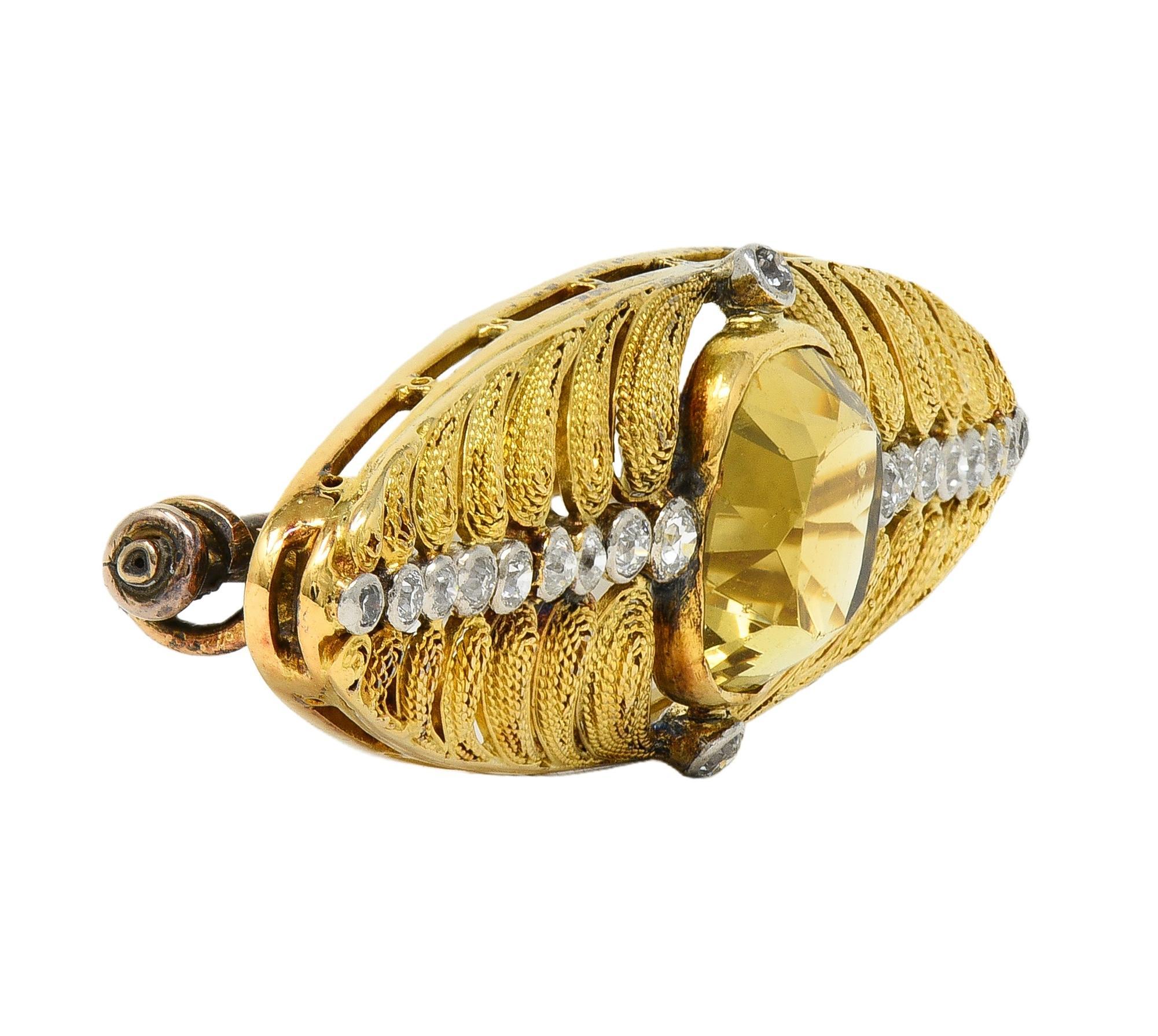 Louis Comfort Tiffany & Co. Spilla antica in oro 18 carati con diamante citrino e platino In condizioni ottime in vendita a Philadelphia, PA