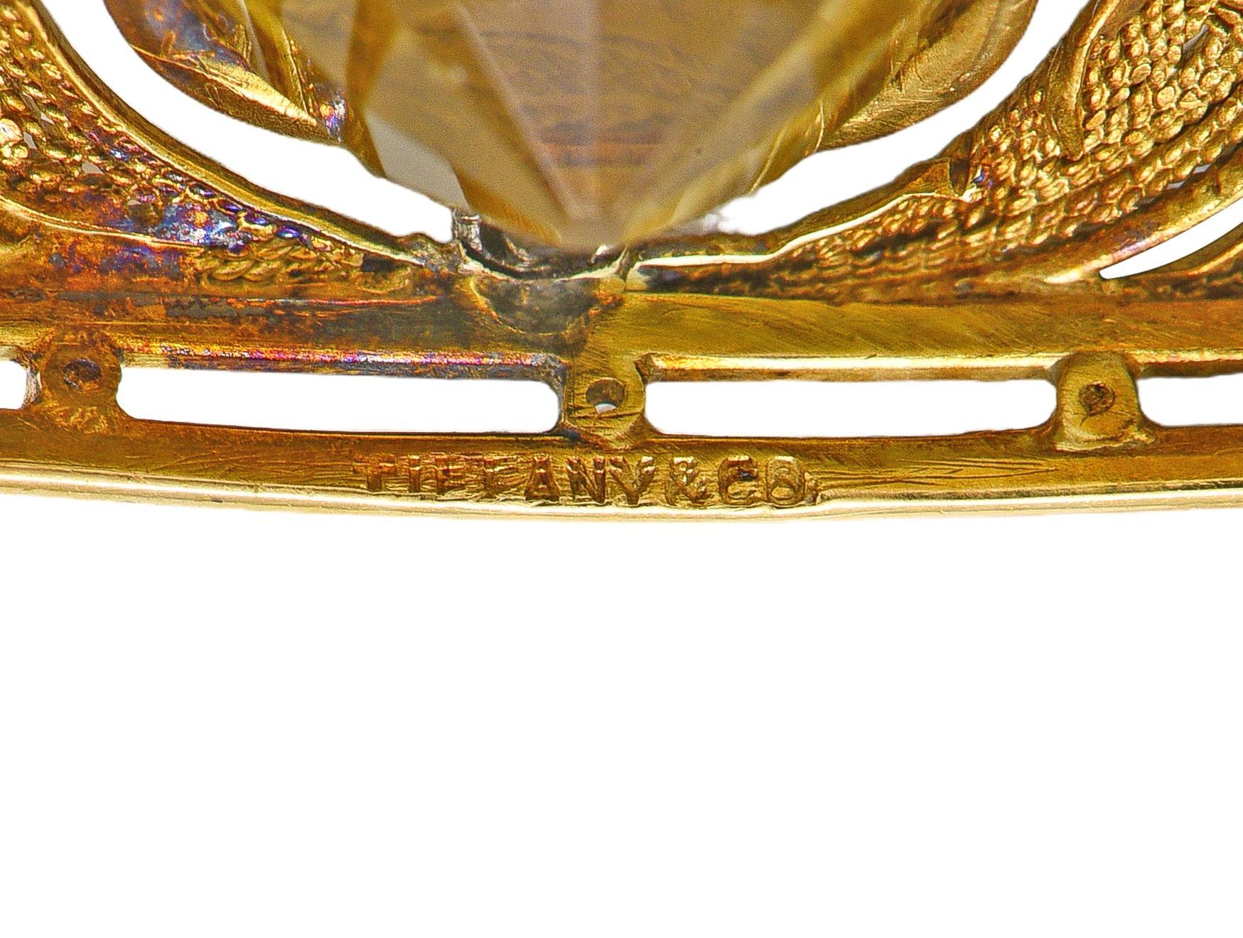 Louis Comfort Tiffany & Co. Spilla antica in oro 18 carati con diamante citrino e platino in vendita 1