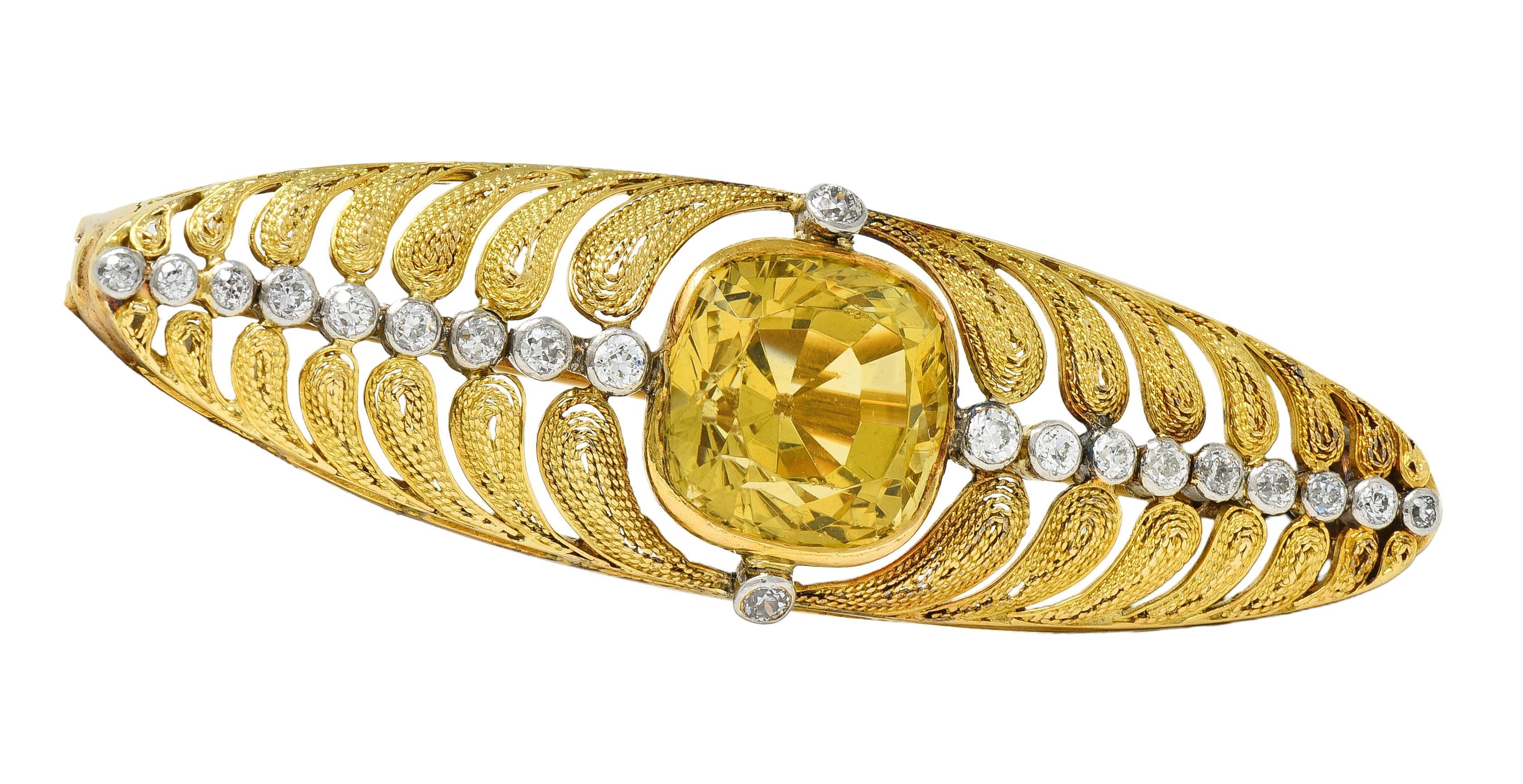 Louis Comfort Tiffany & Co. Spilla antica in oro 18 carati con diamante citrino e platino in vendita 2