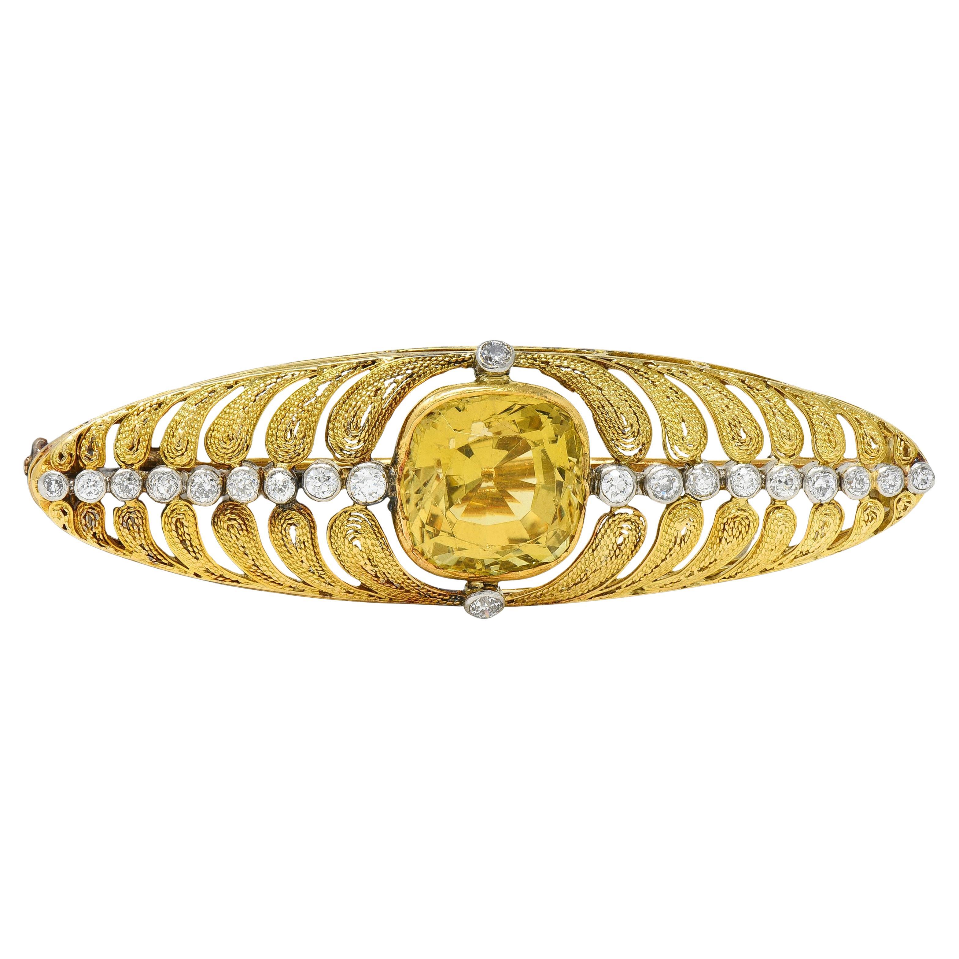 Louis Comfort Tiffany & Co. Citrin Diamant Platin 18K Gold Antike Brosche