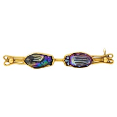 Louis Comfort Tiffany & Co Egyptian Revival Glass 18K Gold Scarab Antique Brooch