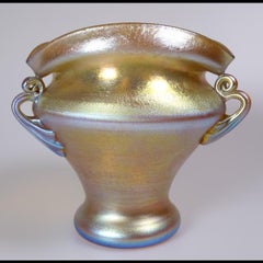 Louis Comfort Tiffany Favrile Art Glass Vase with Three Handles, LCT circa 1910