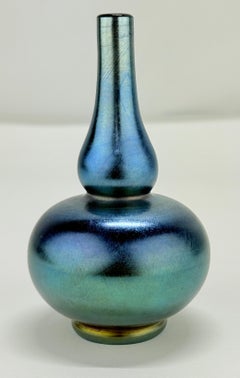 Louis Comfort Tiffany Favrile Glass Vase #1055 LCT Peacock Blue Vase C. 1900