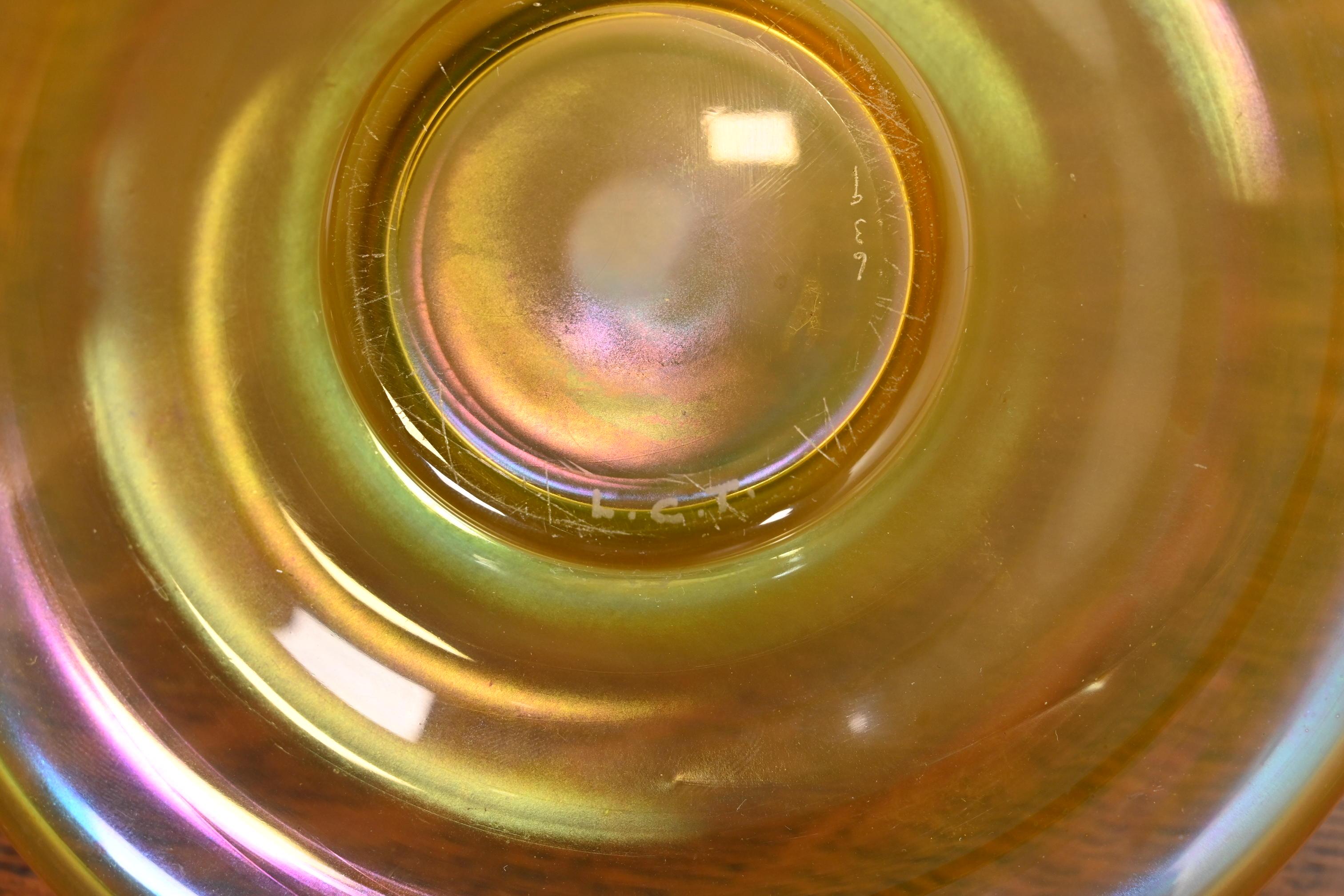 Louis Comfort Tiffany Favrile Iridescent Art Glass Bowl and Underplate For Sale 4