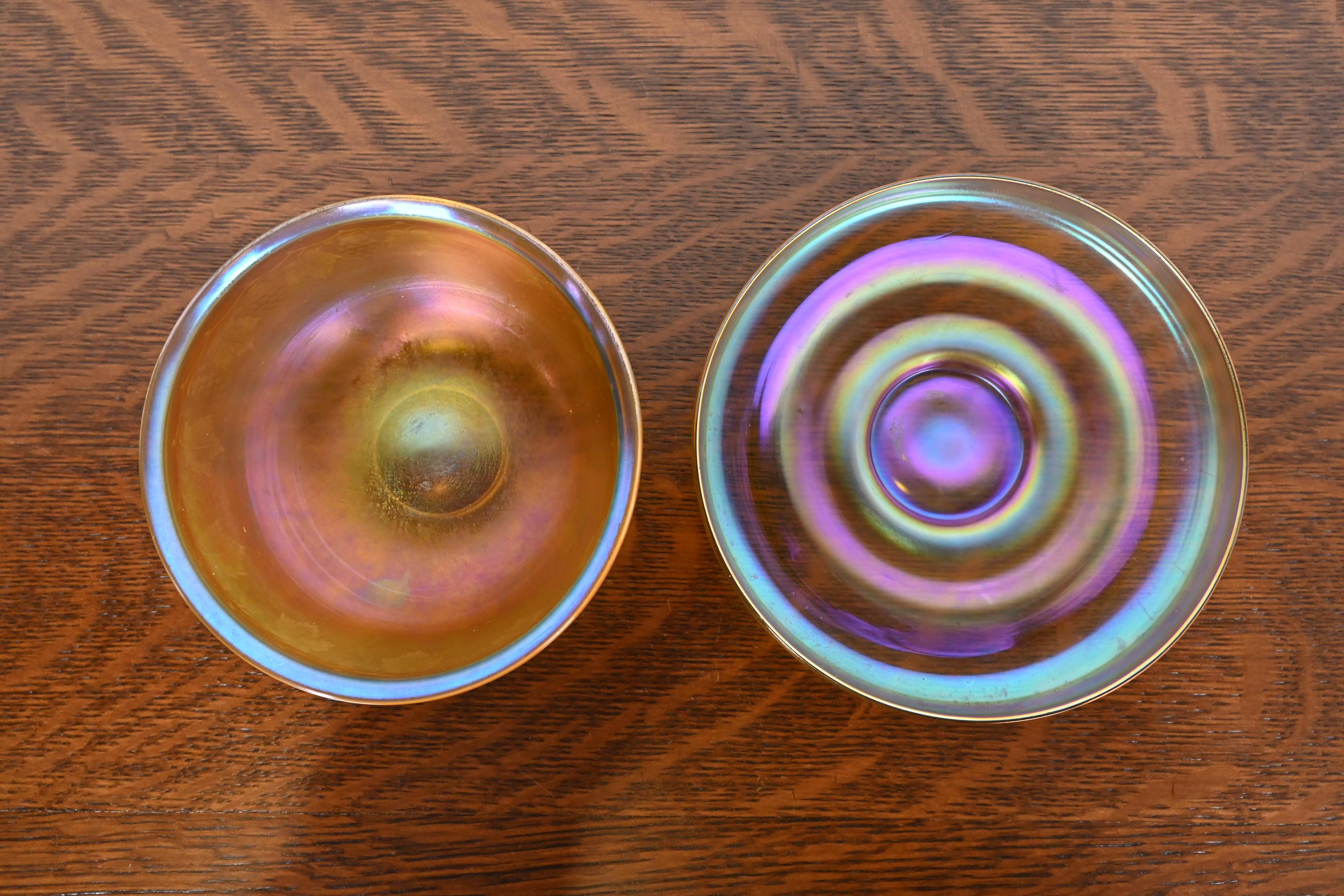Louis Comfort Tiffany Favrile Iridescent Art Glass Bowl and Underplate For Sale 2