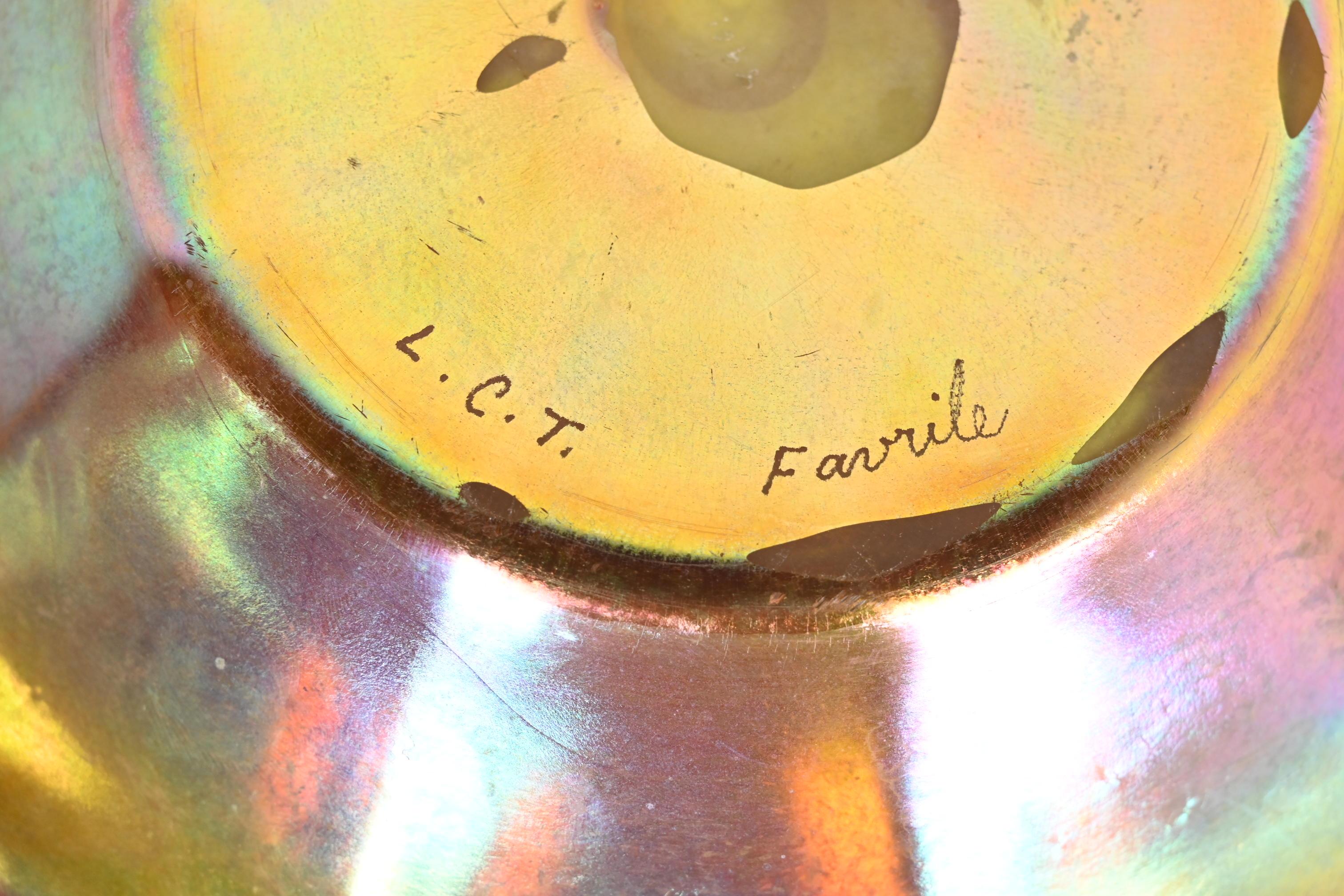 Louis Comfort Tiffany Favrile Iridescent Art Glass Bowl With Scalloped Edge 4