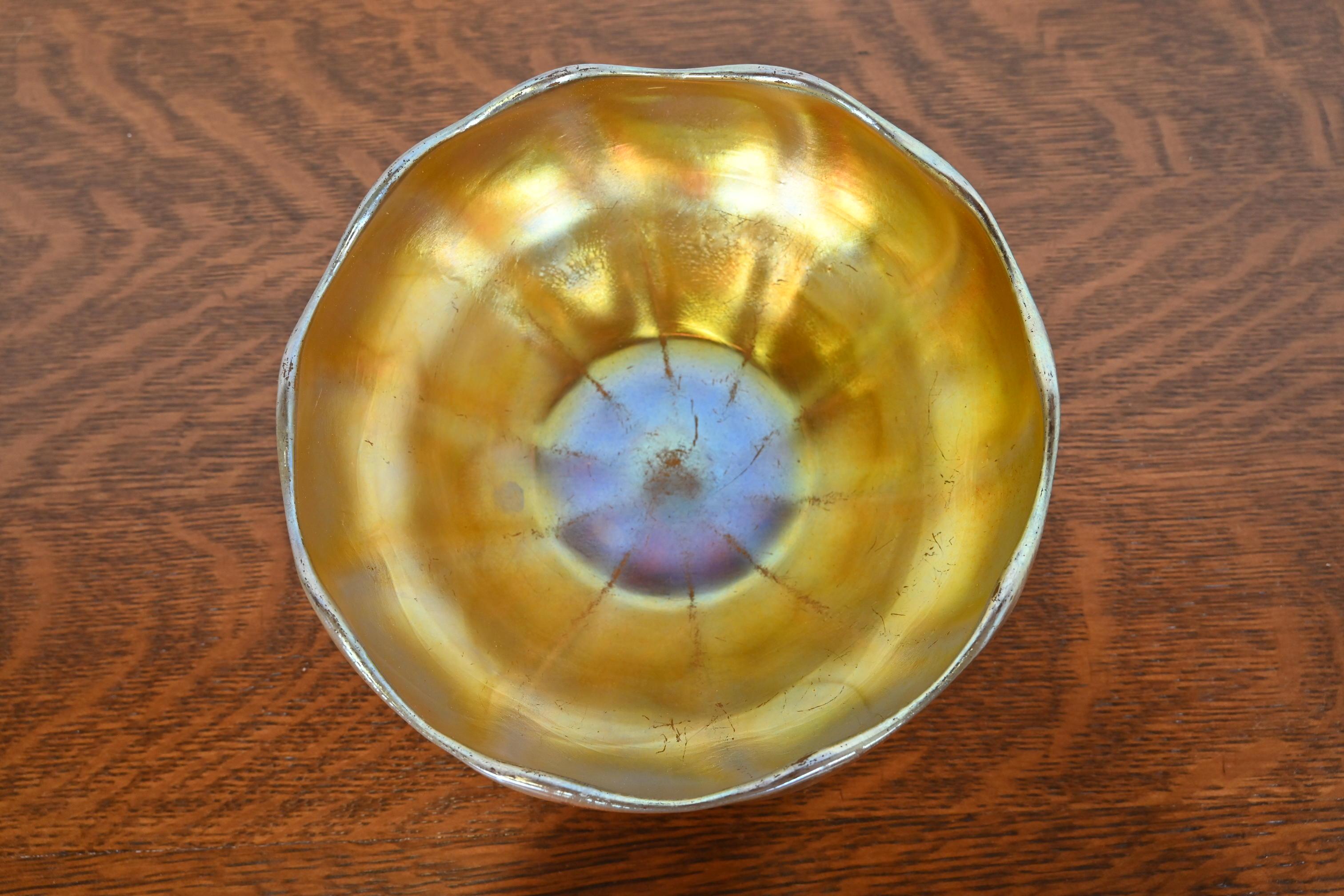 American Louis Comfort Tiffany Favrile Iridescent Art Glass Bowl With Scalloped Edge