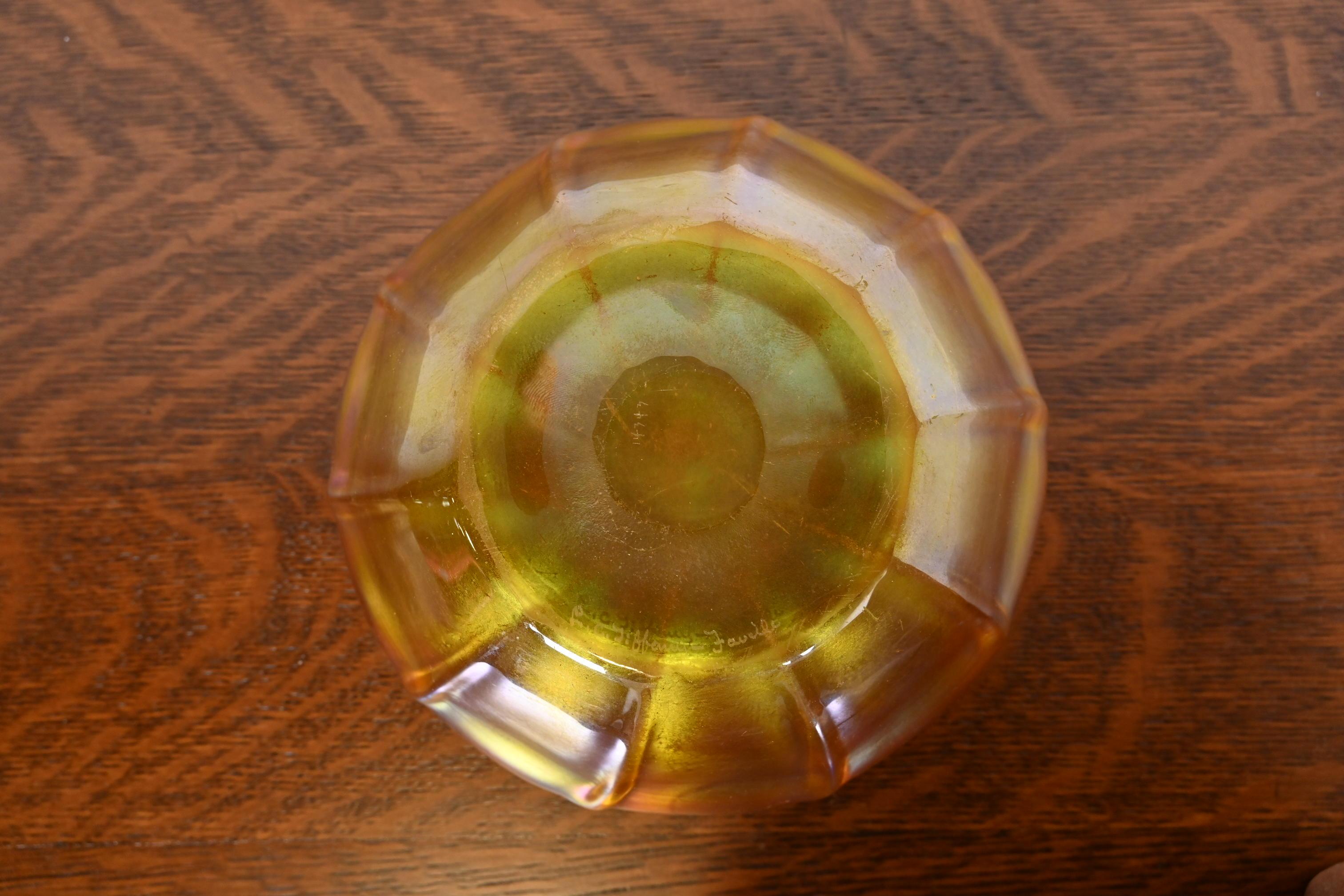 Louis Comfort Tiffany Favrile Iridescent Art Glass Bowl With Scalloped Edge 1