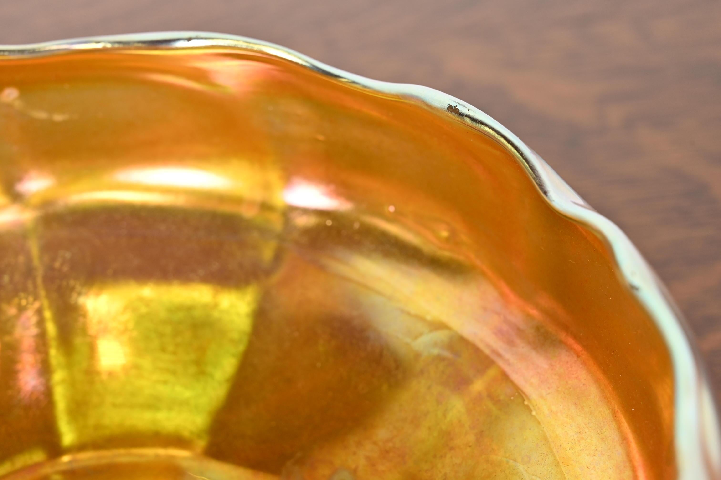 Louis Comfort Tiffany Favrile Iridescent Art Glass Bowl With Scalloped Edge 2