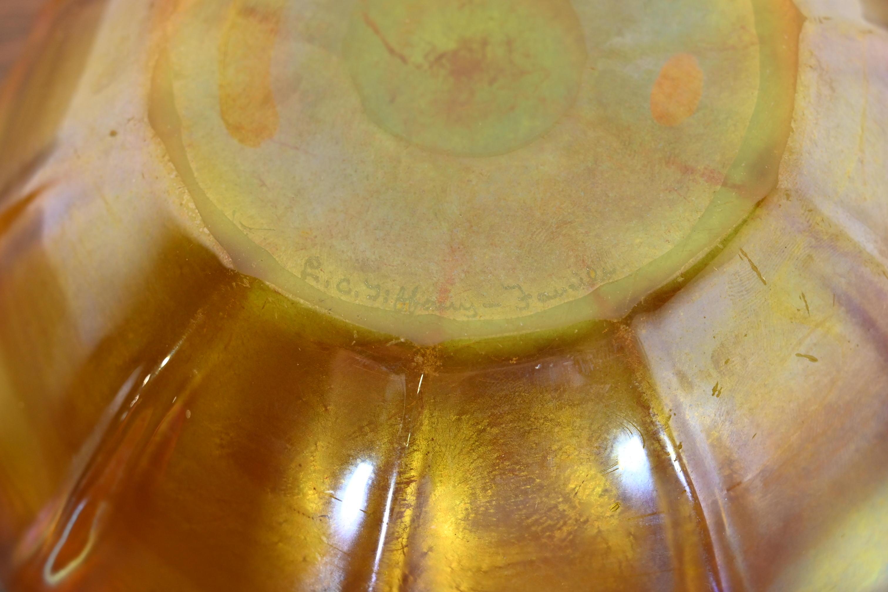Louis Comfort Tiffany Favrile Iridescent Art Glass Bowl With Scalloped Edge 2