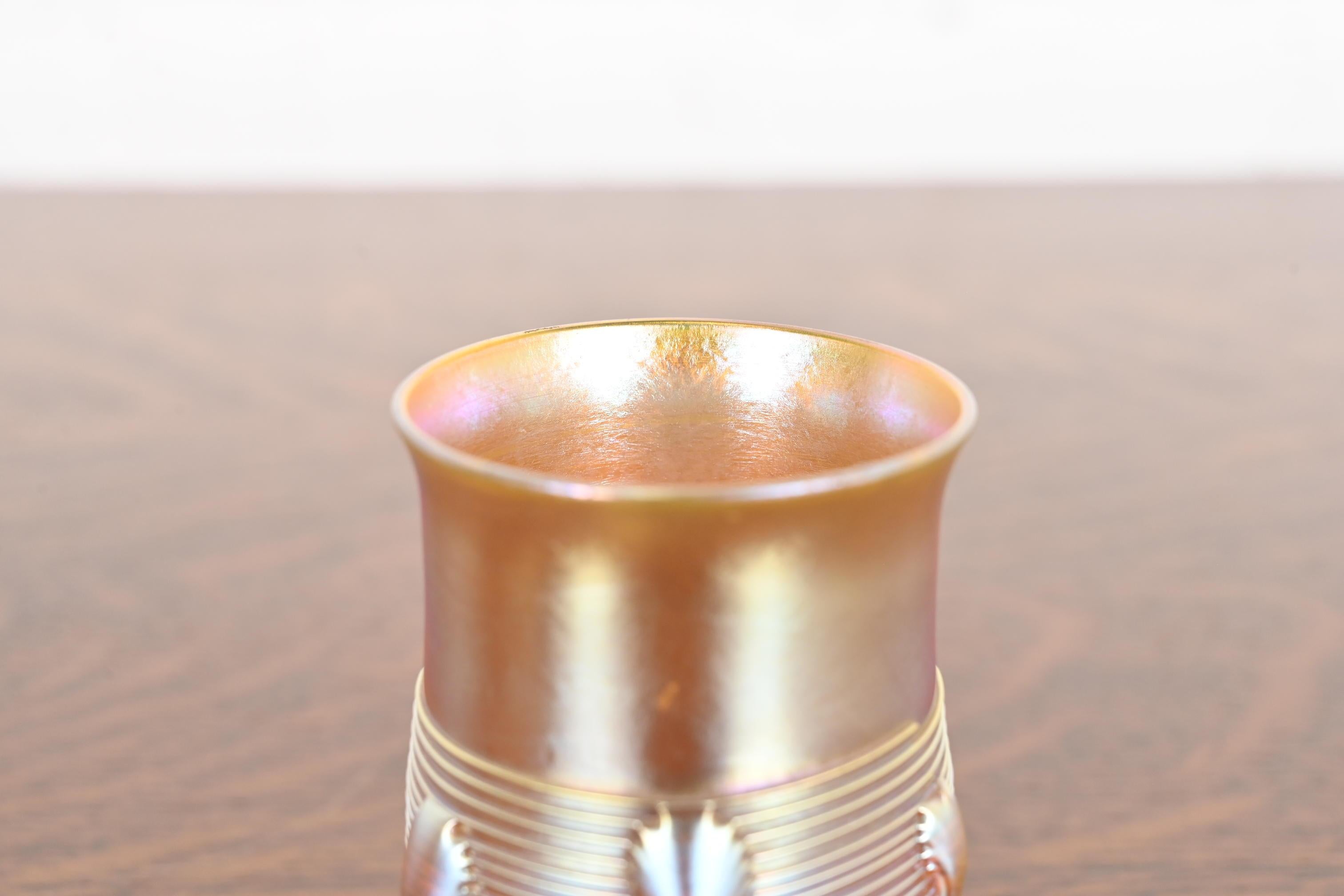 Louis Comfort Tiffany Favrile Iridescent Art Glass Cabinet Vase In Good Condition For Sale In South Bend, IN