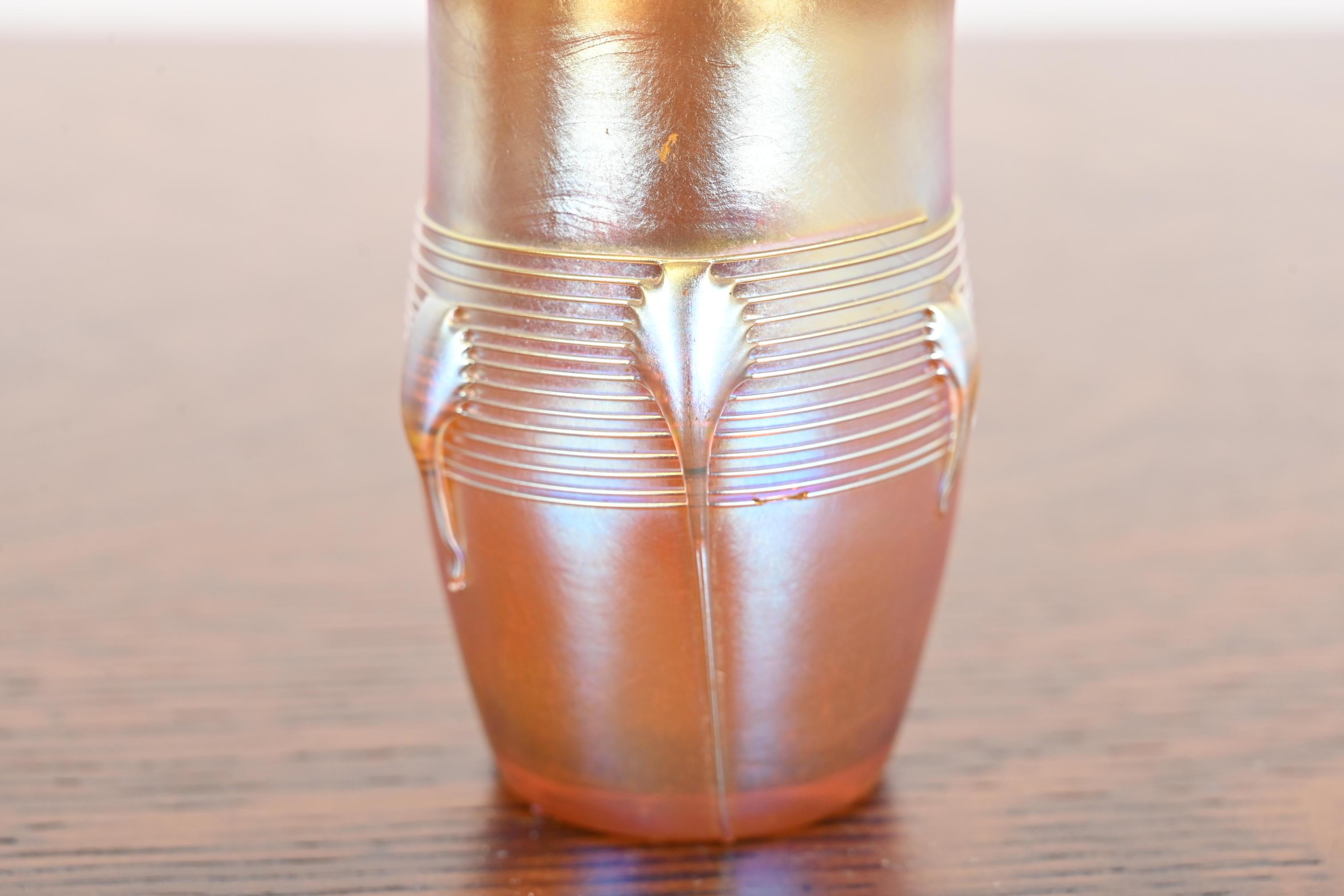 Early 20th Century Louis Comfort Tiffany Favrile Iridescent Art Glass Cabinet Vase For Sale