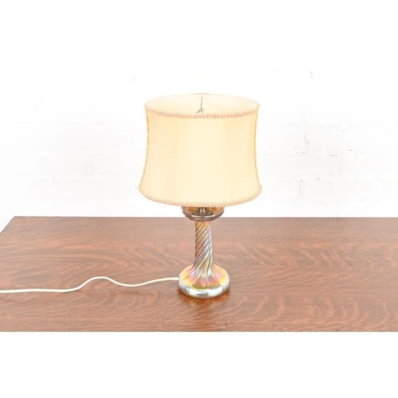 Louis Comfort Tiffany Favrile Iridescent Art Glass Candlestick Table Lamp For Sale 4