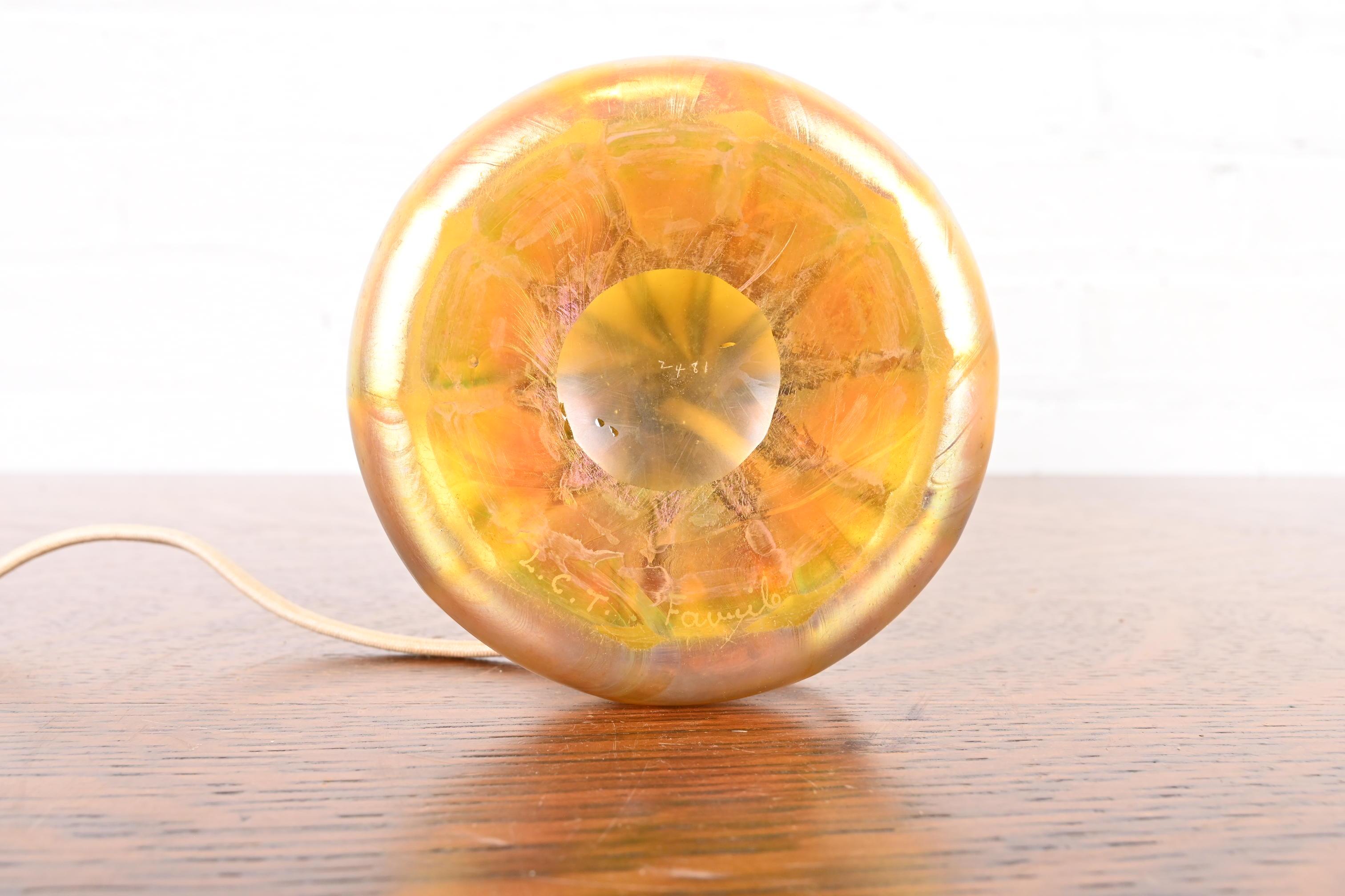 Louis Comfort Tiffany Favrile Iridescent Art Glass Candlestick Table Lamp For Sale 5