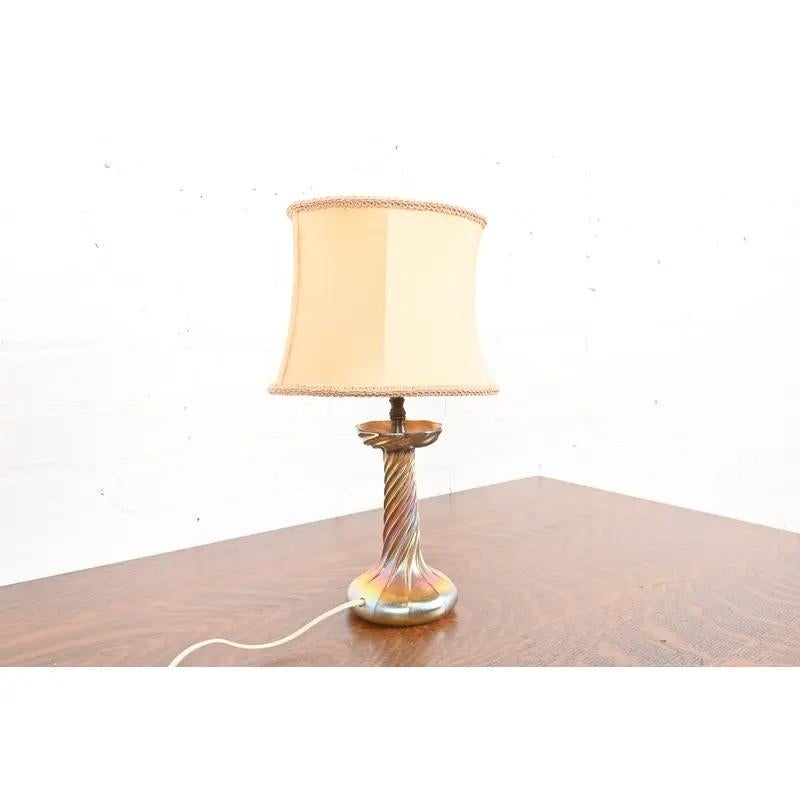 Louis Comfort Tiffany Favrile Iridescent Art Glass Candlestick Table Lamp In Good Condition For Sale In South Bend, IN