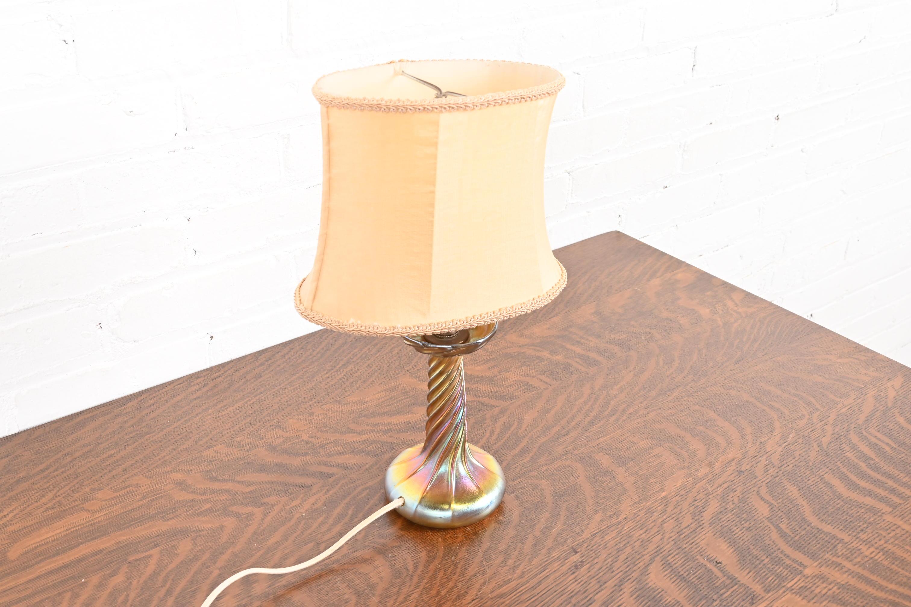20th Century Louis Comfort Tiffany Favrile Iridescent Art Glass Candlestick Table Lamp For Sale