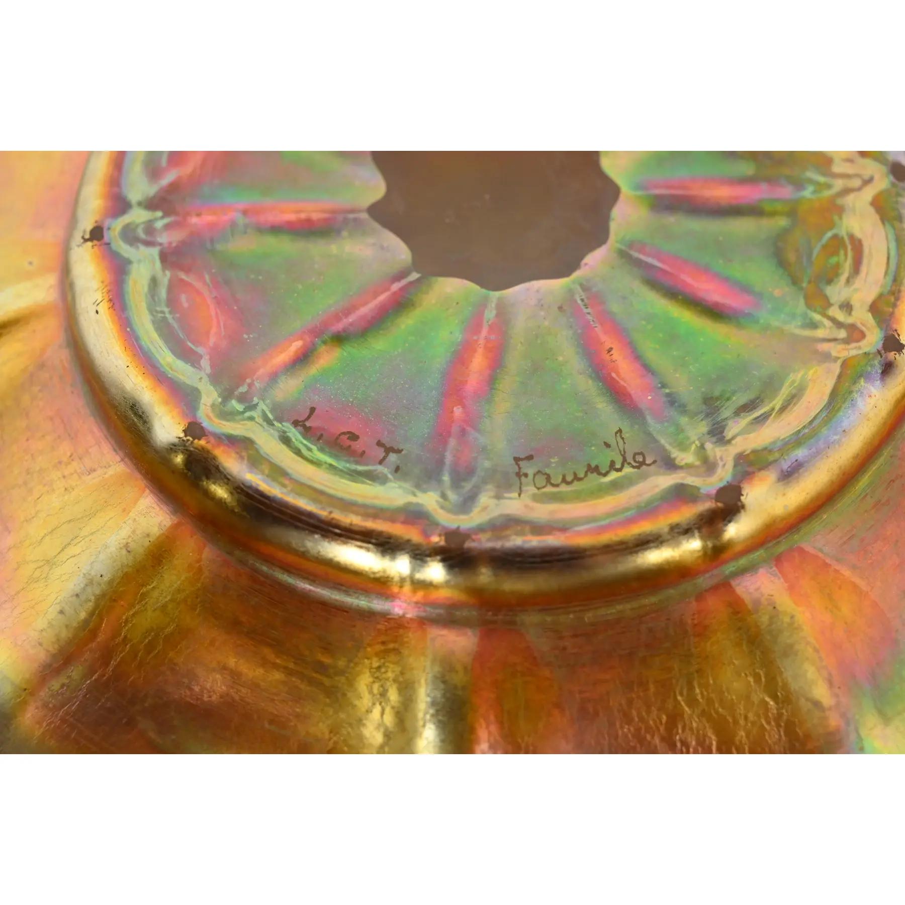 Louis Comfort Tiffany Favrile Iridescent Art Glass Large Scalloped Center Bowl 3