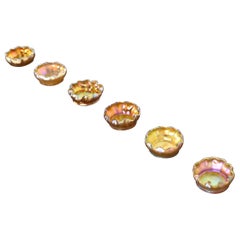 Louis Comfort Tiffany Favrile Tazones de cristal iridiscente para nueces con bordes rizados