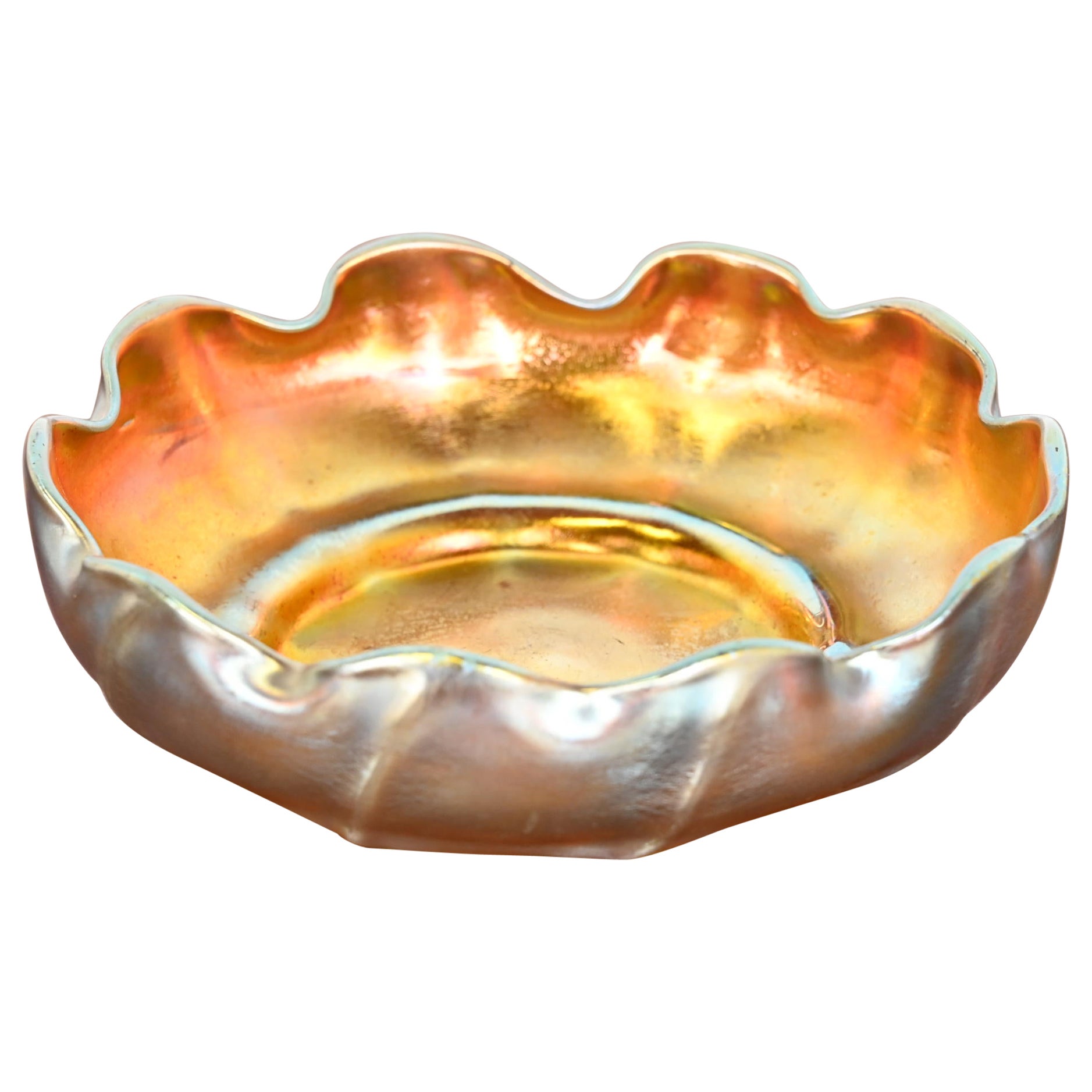 Louis Comfort Tiffany Favrile Iridescent Art Glass Scalloped Bowl
