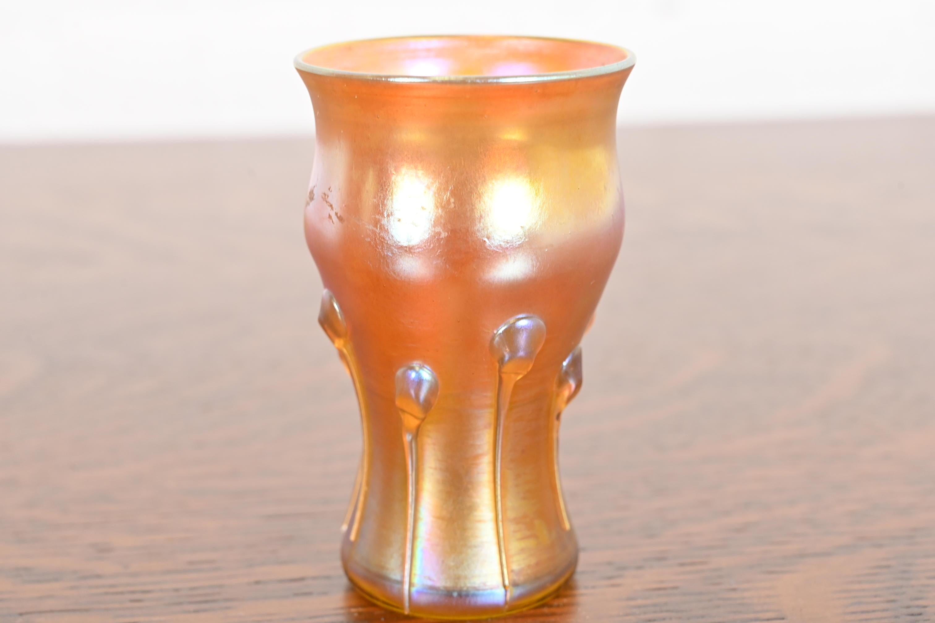 Arts and Crafts Louis Comfort Tiffany Favrile Iridescent Art Glass Tadpole Vase For Sale