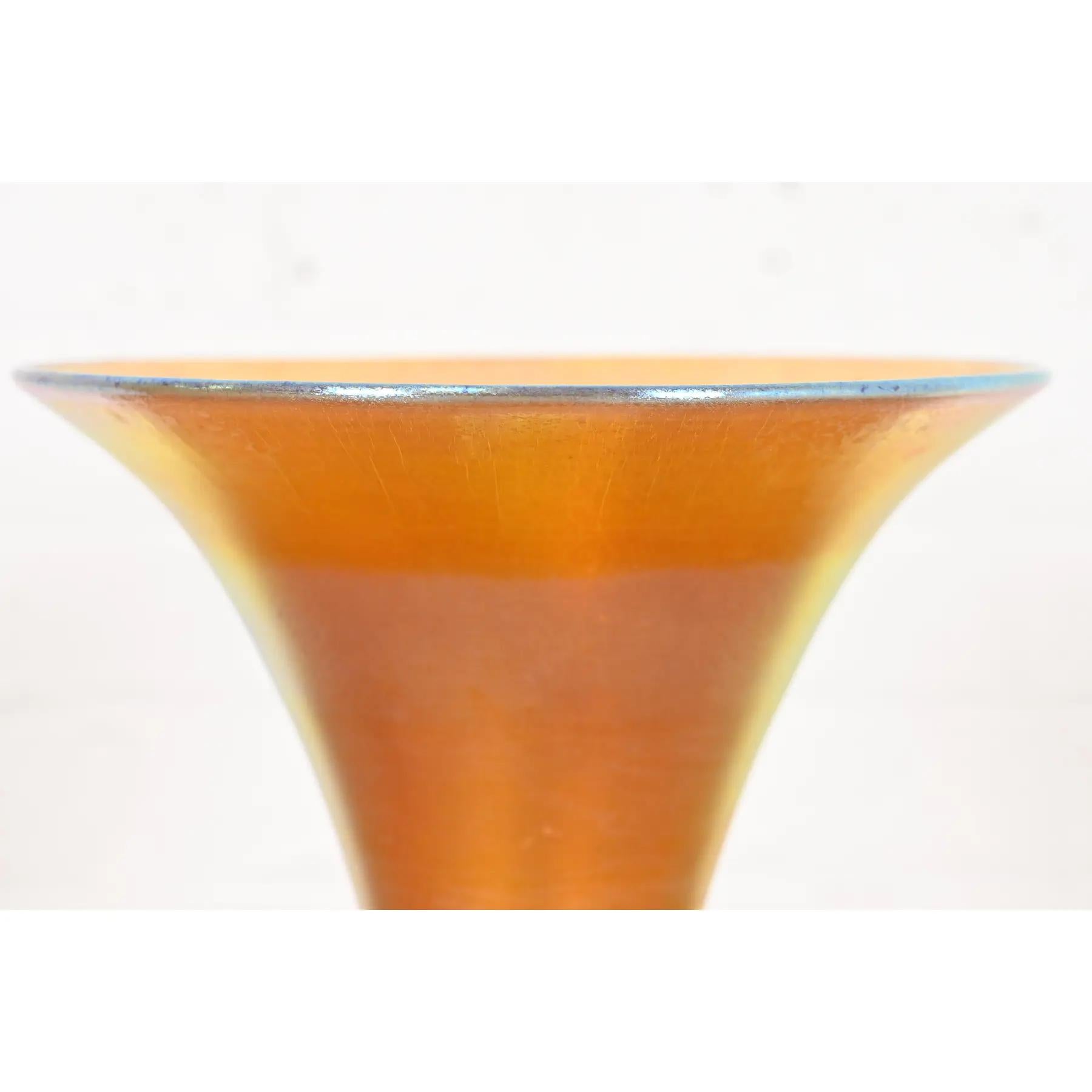 American Louis Comfort Tiffany Favrile Iridescent Art Glass Tall Trumpet Vase For Sale