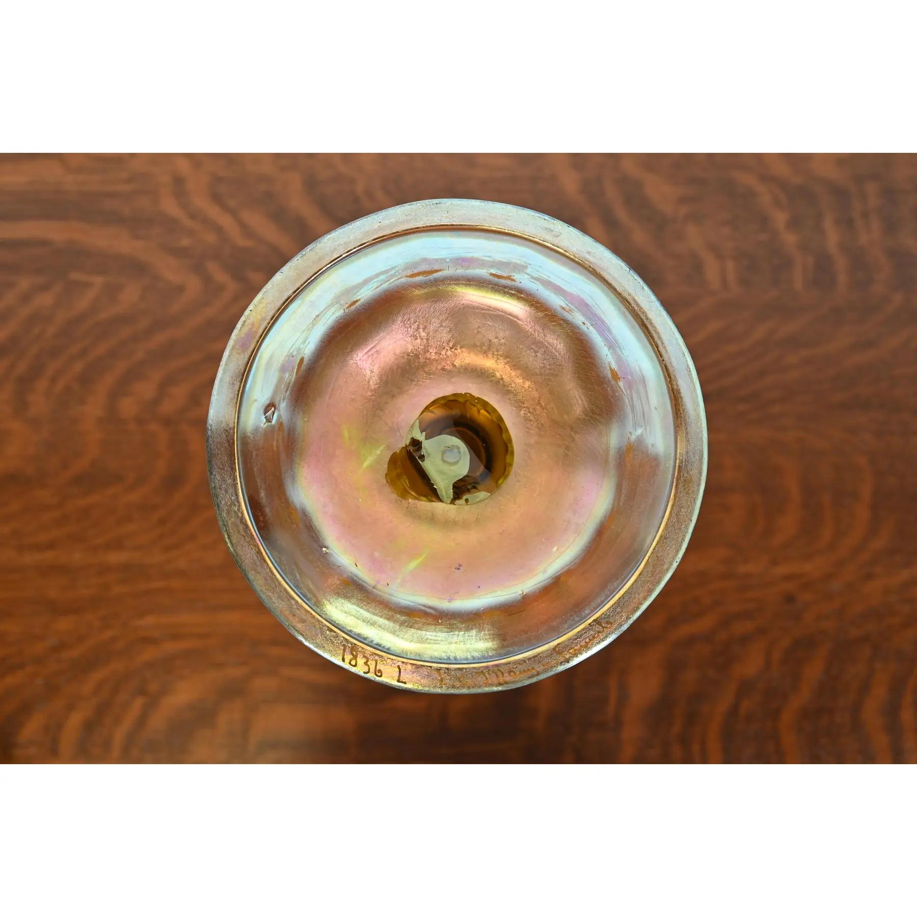 Louis Comfort Tiffany Favrile Iridescent Art Glass Tall Trumpet Vase For Sale 2