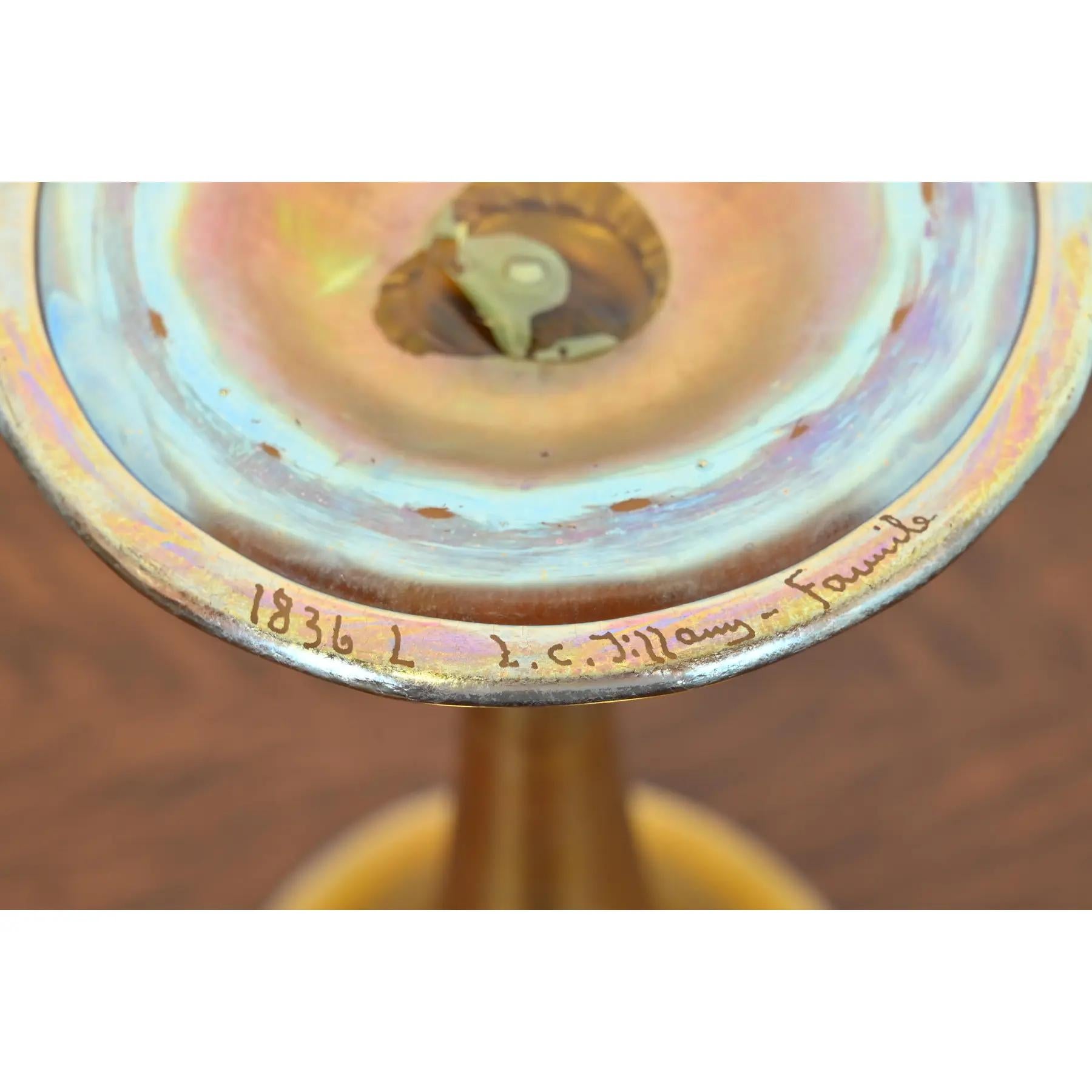 Louis Comfort Tiffany Favrile Iridescent Art Glass Tall Trumpet Vase For Sale 3