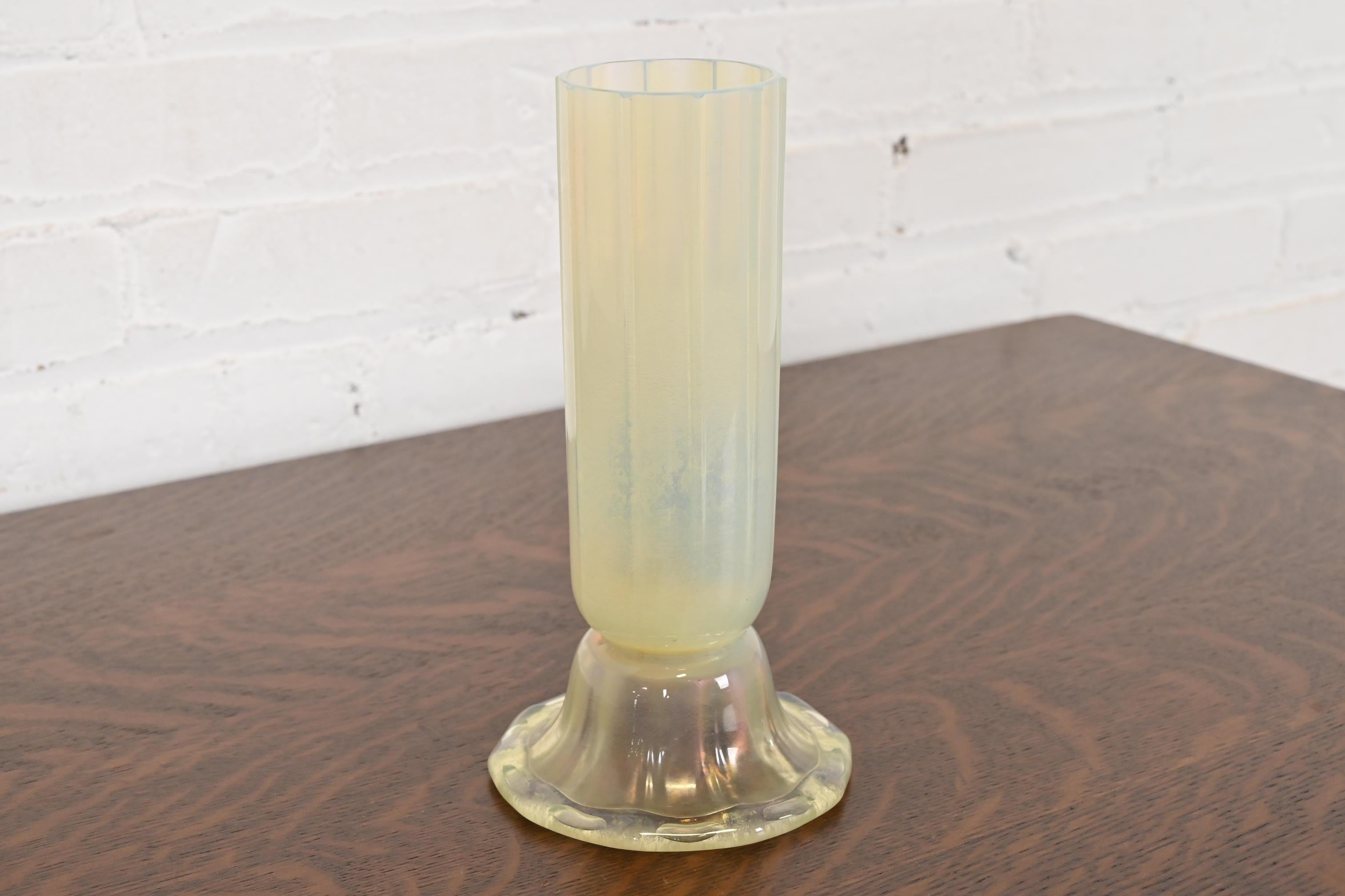 American Louis Comfort Tiffany Favrile Opalescent Art Glass Tall Vase