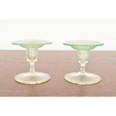Louis Comfort Tiffany Favrile Pastel Iridescent Art Glass Candlesticks, Pair