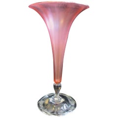 Antique Louis Comfort Tiffany Favrile Trumpet Vase, 1885 Iridescent Pink, Marked