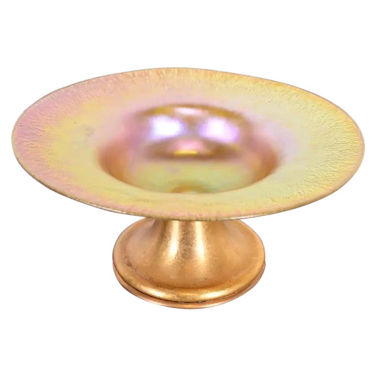 Bol à pied pour centre de table, Louis Comfort Tiffany Furnaces Favrile Iridescent, années 1920