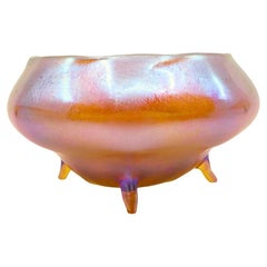 Antique Louis Comfort Tiffany Gold Favrile Art Glass Bowl with Pulled Feet, circa 1900