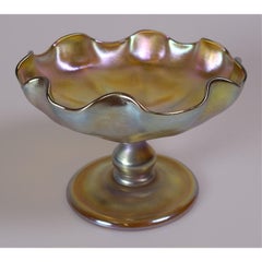 Louis Comfort Tiffany Gold Favrile Art Glass Compote Footed Dish, LCT circa 1910