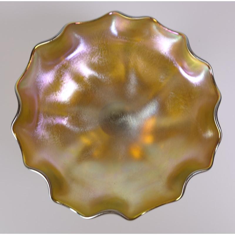 Art Nouveau Louis Comfort Tiffany Gold Favrile Art Glass Compote Footed Dish, LCT circa 1910