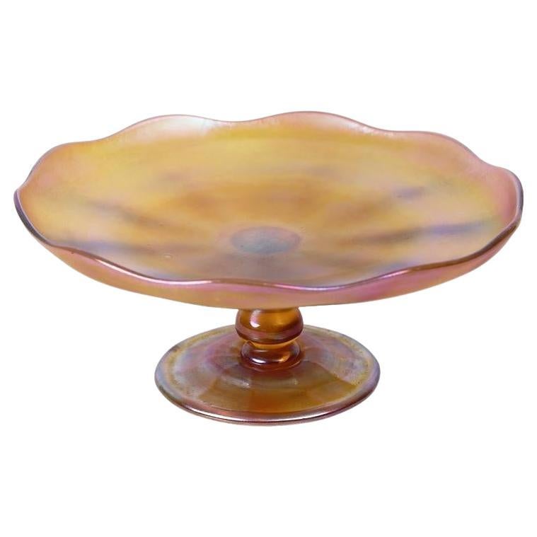 Louis Comfort Tiffany Gold Favrile Art Glass Compote Footed Dish, LCT circa 1910