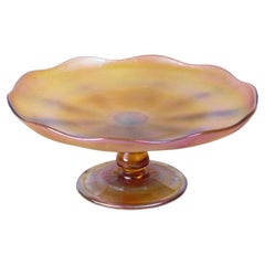 Louis Comfort Tiffany Gold Favrile Art Glass Compote Footed Dish, LCT circa 1910