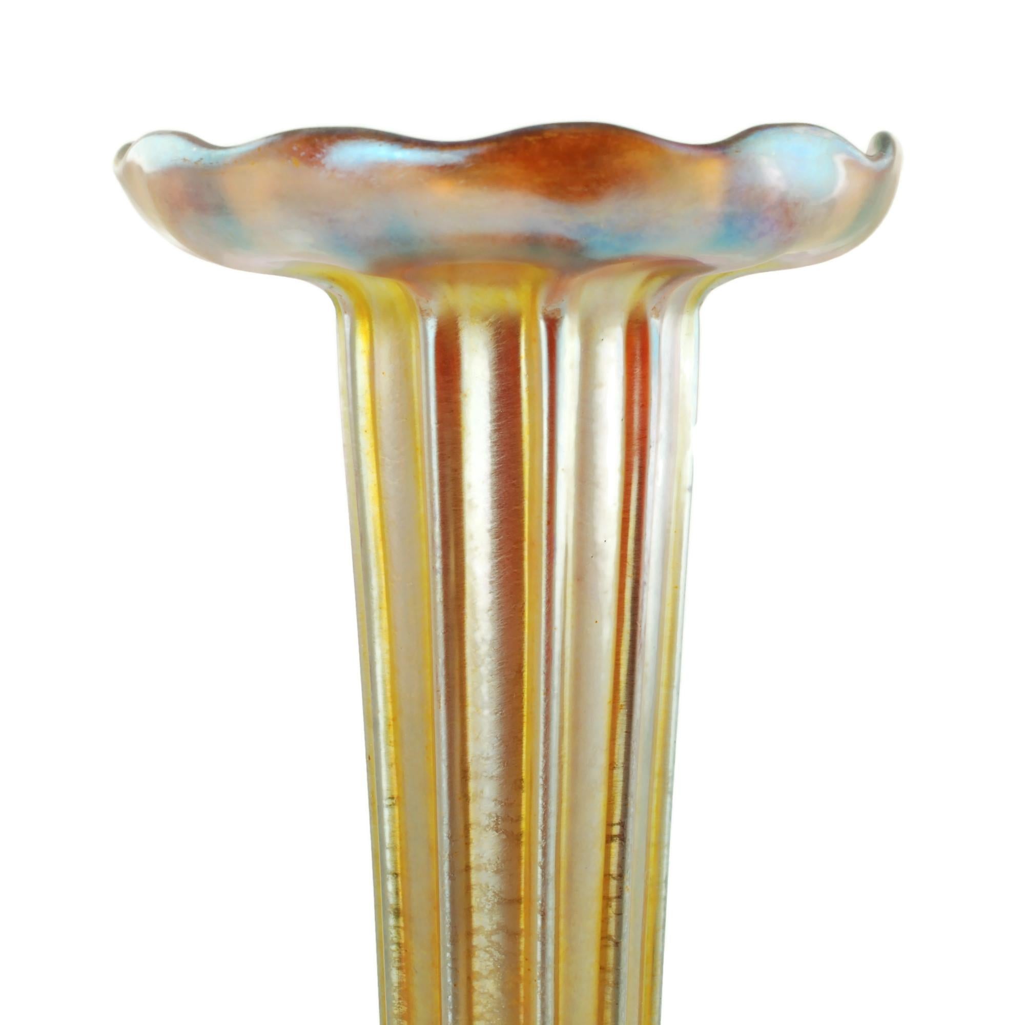 Arts and Crafts Louis Comfort Tiffany Gold Favrile Art Glass Floriform Pedestal Vase  For Sale