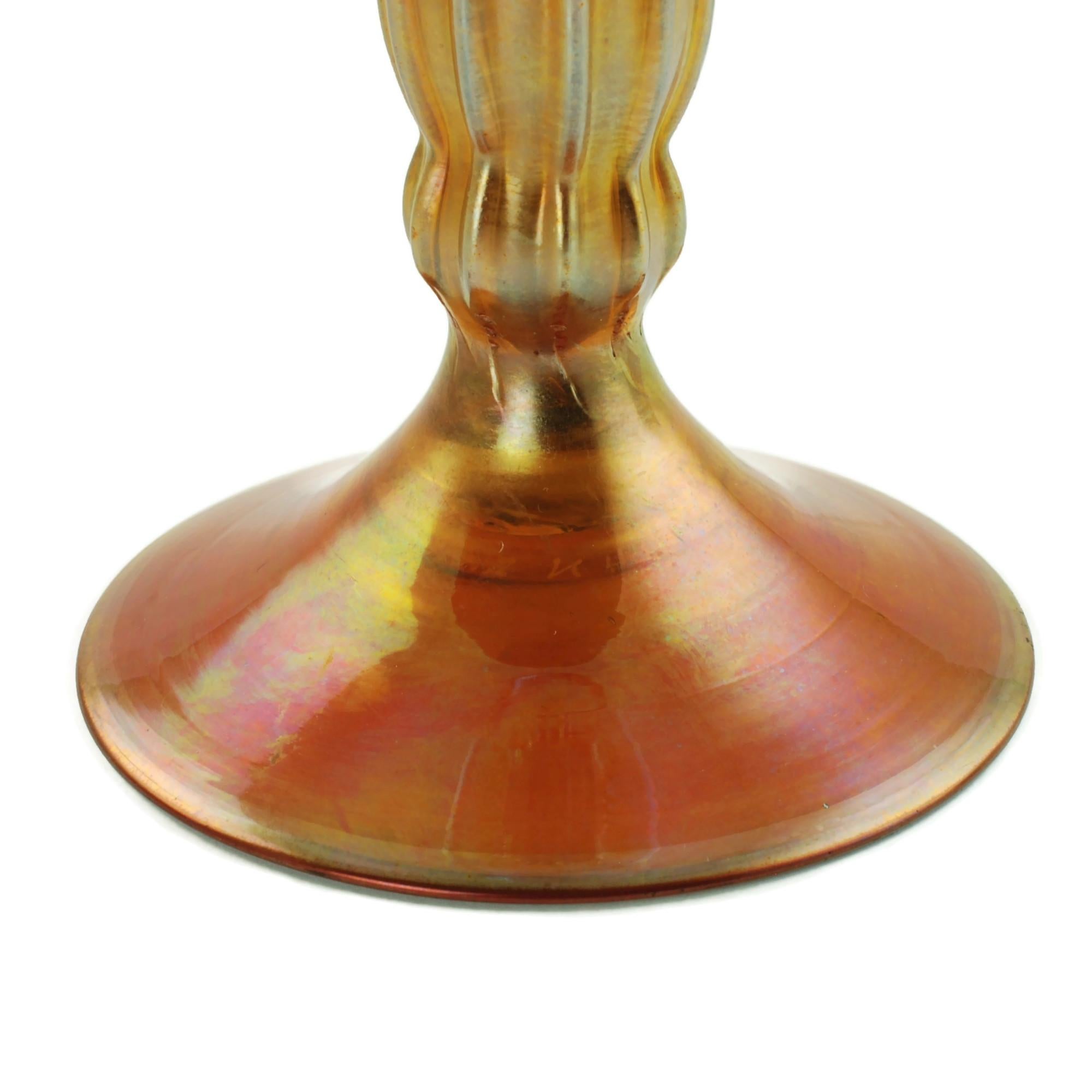 American Louis Comfort Tiffany Gold Favrile Art Glass Floriform Pedestal Vase  For Sale