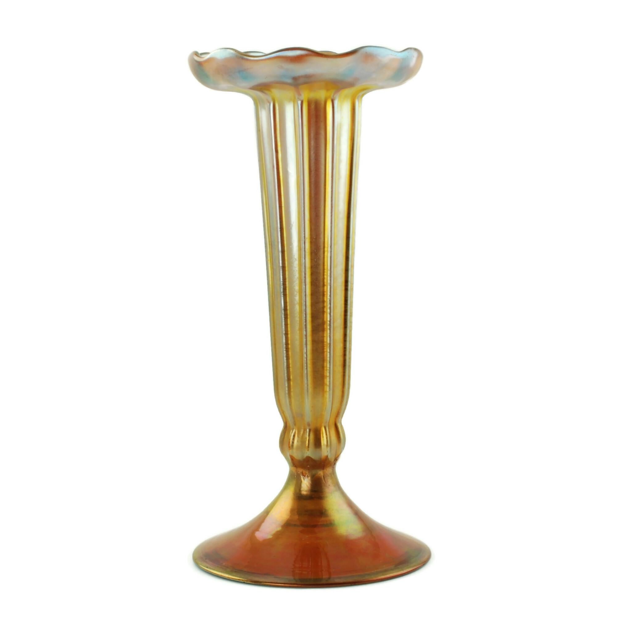 Louis Comfort Tiffany Gold Favrile-Kunstglas-Vase mit Floriform-Sockel in Gold  (Glaskunst) im Angebot