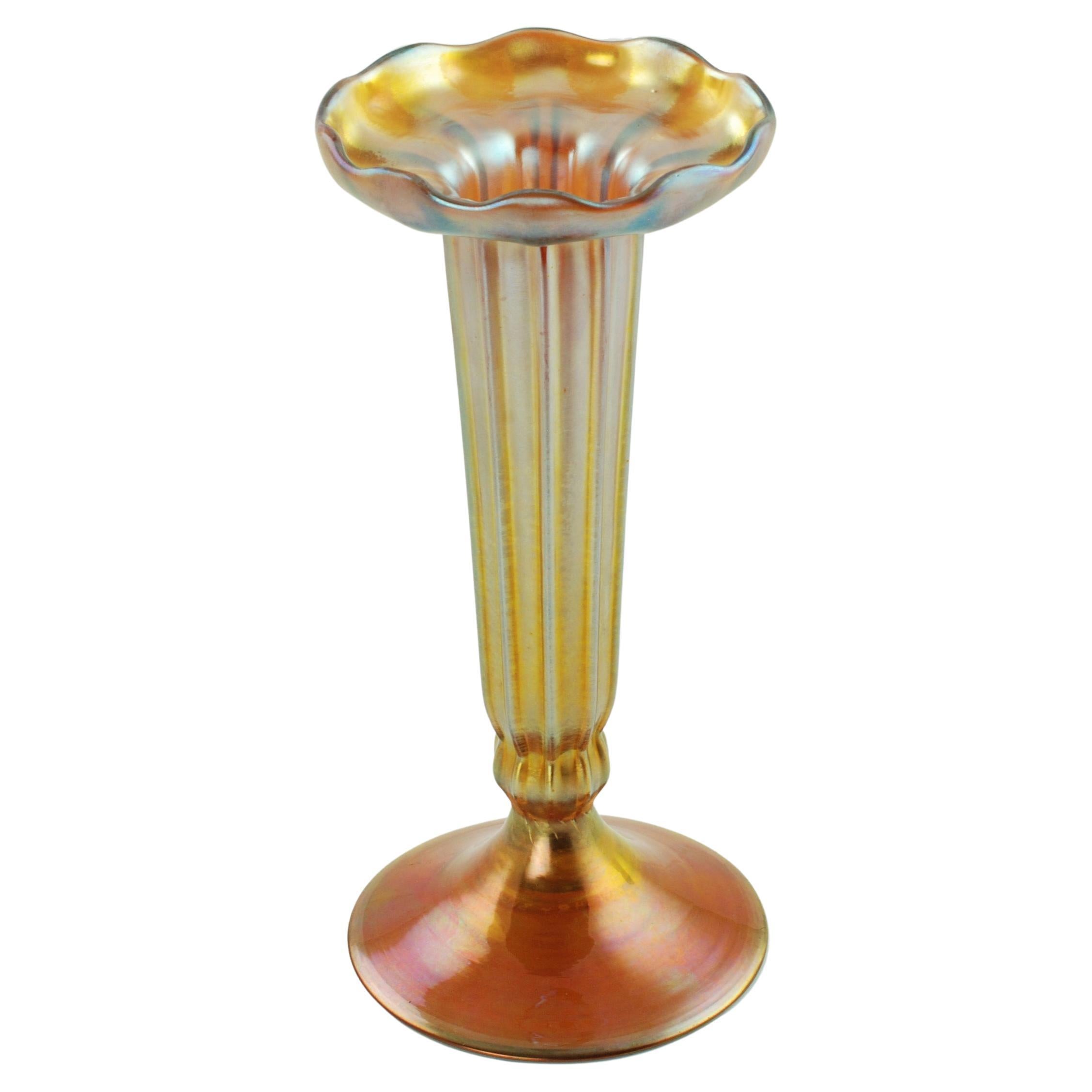 Louis Comfort Tiffany Gold Favrile Art Glass Floriform Pedestal Vase 