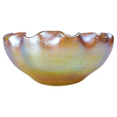 Louis Comfort Tiffany Gold Favrile Art Glass "Fluted" Low Bowl, LCT circa 1910