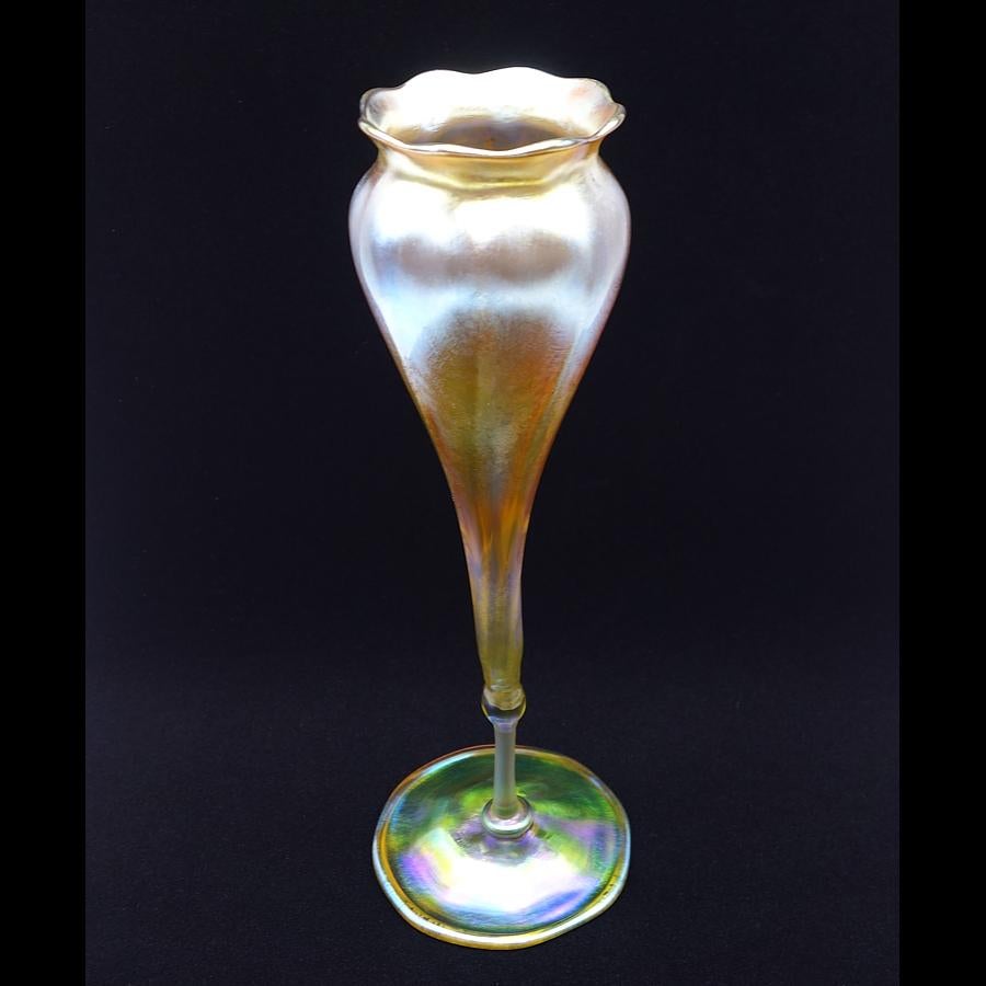 Art Nouveau Louis Comfort Tiffany Gold Favrile Art Glass Footed Floriform Vase, LCT,  1905