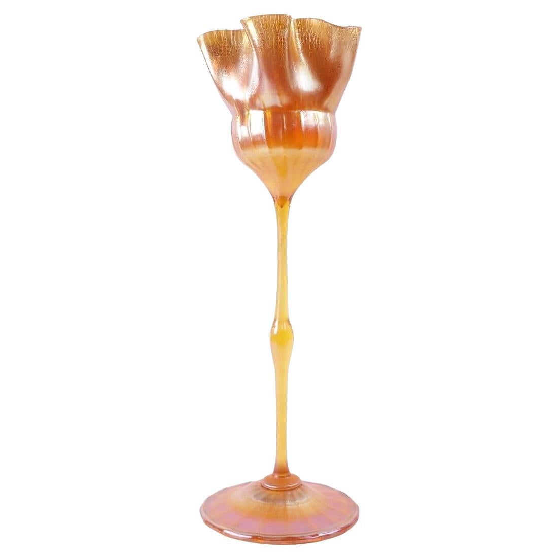 Louis Comfort Tiffany Gold Favrile Art Glass Footed Floriform Vase, LCT - 1906